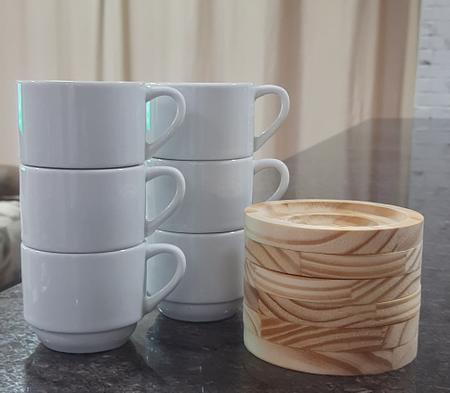 Imagem de Jogo 6 xícaras café/chá hotel 200ml empilháveis com pires de Pinus - Porcelana branca
