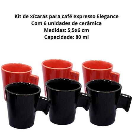 Imagem de Jogo 6 Xícaras Café Expresso Porcelana  80ml Kit Elegance