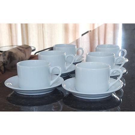 Imagem de Jogo 6 xícaras de Café e Chá com pires - 170 ml Base Reta - Porcelana branca