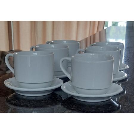 Jogo 6 xícaras de Café e Chá com pires - 200 ml Empilháveis - Porcelana  branca - Antilope Decor Porcelanas - Xícaras de Café - Magazine Luiza