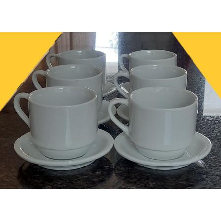 Jogo 6 xícaras de Café e Chá com pires - 200 ml Empilháveis - Porcelana  branca - Antilope Decor Porcelanas - Xícaras de Café - Magazine Luiza