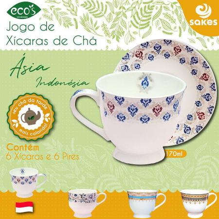 Jogo 6 Xícaras Chá com Pires Turquia Porcelana 170 ml - Eco'S