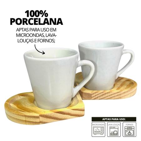 Imagem de Jogo 6 Xicaras Porcelana Cafe Chá Com Pires Coração 120ml