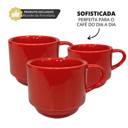 Imagem de Jogo 6 Xícaras Porcelana Vermelha 200 Ml Café Chá Decoracao De Natal