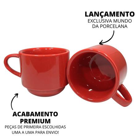 Imagem de Jogo 6 Xícaras Porcelana Vermelha 200 Ml Café Chá Decoracao De Natal