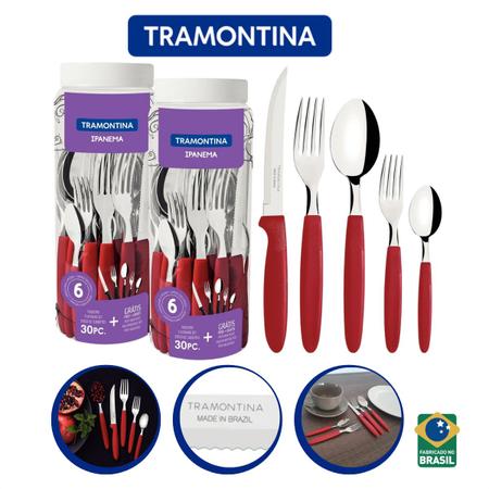 Kit Talheres Tramontina 6 Peças Colher, Garfo e Faca Vermelho 2