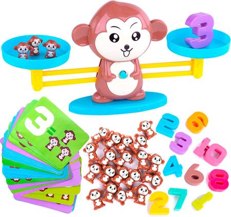 Jogo tabuleiro de matemática, macaco e gato, balança de brinquedo