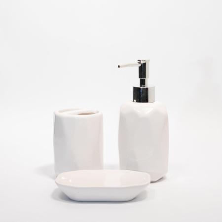 Imagem de Jogo Banheiro Cerâmica 3 Peças - Porta Escovas, Saboneteira