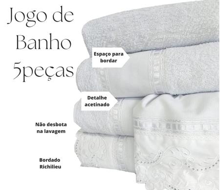Jogo Banho luxo especial Barrado Bordado Richilieu 5 Peças - INGRID  BORDADOS - Jogo de Toalhas / Jogo de Banho - Magazine Luiza