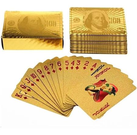 Baralho Dourado Ouro Jogos Poker Truco Paciencia Resistente a Agua 54  Cartas Gold 24k Profissional Verso Dólar - Online - Baralho - Magazine Luiza