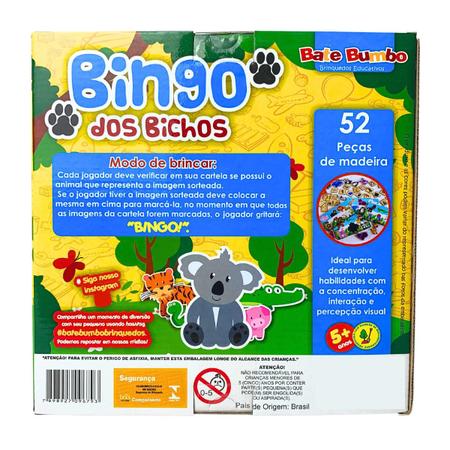 Jogo Educativo Bingo Dos Bichos + 4 Anos 61 Pecas Em Madeira em