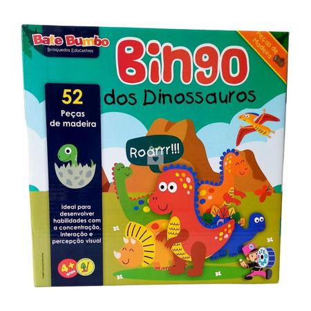 Jogo Bingo dos Dinossauros Brinquedo Educativo Madeira - Bate