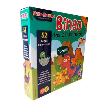 Jogo Bingo dos Dinossauros Brinquedo Educativo Madeira - Bate