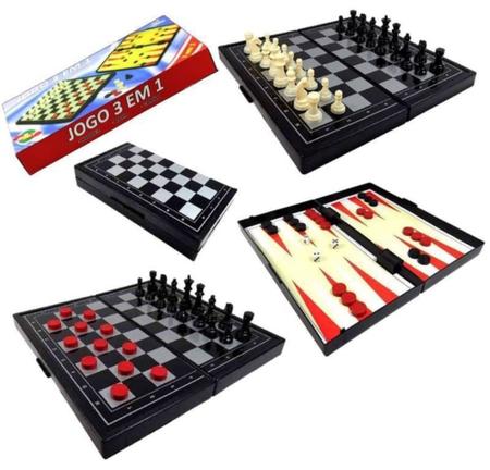 Tabuleiro de xadrez 3 em 1, tabuleiro de xadrez portátil de