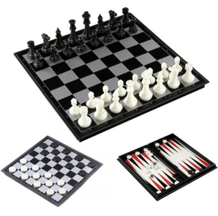 Kit Jogos (Xadrez/Dama/Gamão) com peças Magnéticas. Incasa no Shoptime