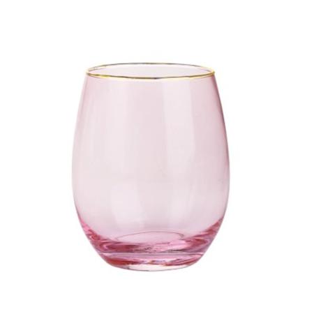 Imagem de Jogo c/ 6 copos de vidro rosa com borda dourada 580 ml
