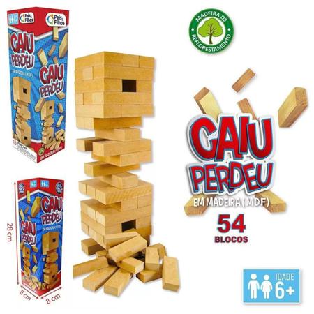 Jogo Caiu Perdeu Torre De Madeira Jenga 54 Pçs Pais & Filhos - Cca  Variedades