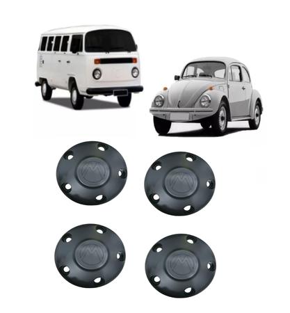 Imagem de Jogo calota 5 furos VW fusca 1959-1986 Kombi 1957-1975 preto