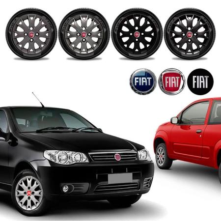 Jogo 4 Calota Esportiva Preto/Vermelho Aro 15 Fiat Novo Uno Vivace