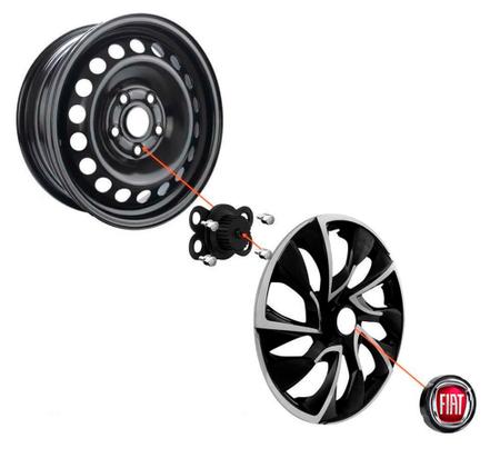 Imagem de Jogo Calotas Esportiva Ds4 Aro 14 Black Silver Fiat Argo Uno