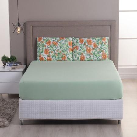 Imagem de Jogo Cama Lençol Sonnet Queen Malha Estampada 100% Algodão 3 Peças - Floral - Verde