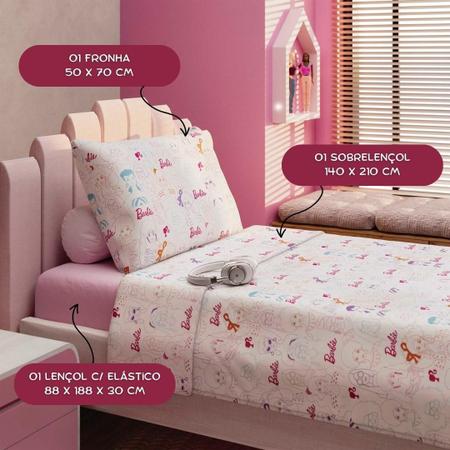 Jogo Cama Menina Barbie 100% Algodão 3 Peças 150 Fios Mattel