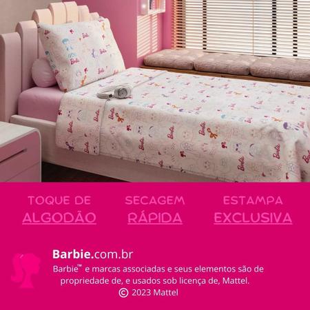 Jogo Cama Menina Barbie 100% Algodão 3 Peças 150 Fios Solteiro Licenciado  Mattel - Portallar - Jogo de Cama - Magazine Luiza