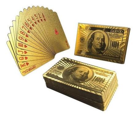 Baralho Dourado Ouro Jogos Poker Truco Sueca Resistente a Agua 54 Cartas  Gold 24k Profissional Verso Dolar - Online - Baralho - Magazine Luiza