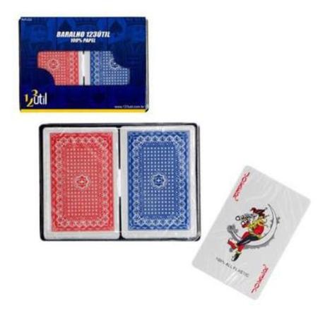 Jogo Cartas Baralho 100% Plastificado Estojo c/ 2 Jogos - 123 Util