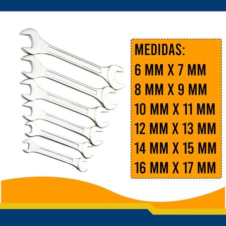 Imagem de Jogo Chave de Boca Fixa Kit com 06 peças 6 A 17mm kit de chaves fixa Aço