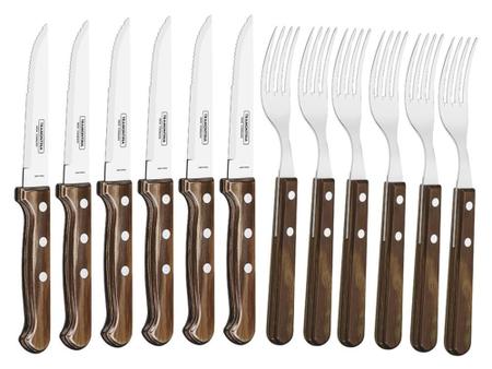 Imagem de Jogo churrasco 12 pcs polywood castanho sortidos com laminas aco inox e cabos de madeira tramontina