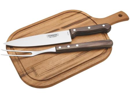 Imagem de Jogo churrasco 3 pcs polywood castanho sortidos com laminas de aco inox e cabo de madeira tramontina