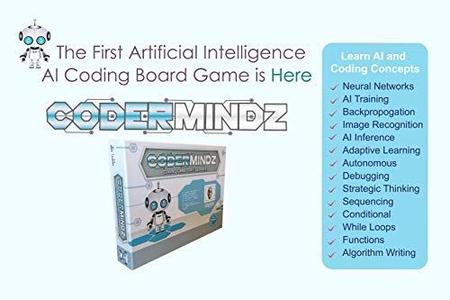 Imagem de Jogo CoderMindz para Aprendizes de IA! NBC Featured: Primeiro Jogo de Tabuleiro para Meninos e Meninas Idade 6+. Ensina Inteligência Artificial e Programação de Computadores através de robô divertido e aventura neural!