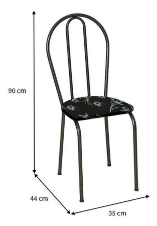 Imagem de Jogo com 06 Cadeiras de Aço Para Cozinha - Preto Cromo - Assento Preto Florido - Tenda House