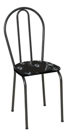 Imagem de Jogo com 06 Cadeiras de Aço Para Cozinha - Preto Cromo - Assento Preto Florido - Tenda House