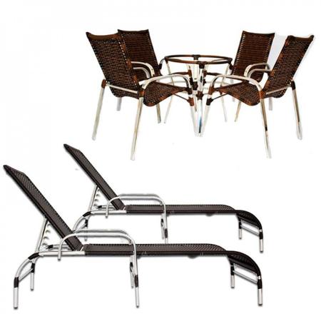 Imagem de Jogo com 6 Cadeiras e Mesa em Alumínio + 3 Espreguiçadeiras e 2 Mesas de Centro - Trama Original
