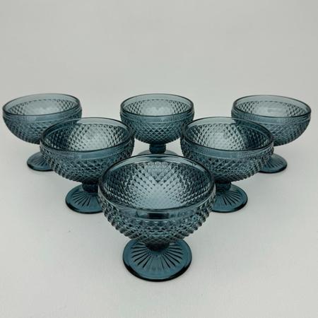 Imagem de Jogo Com 6 Taças de Sobremesa Vidro Azul Bico de Jaca 312ml