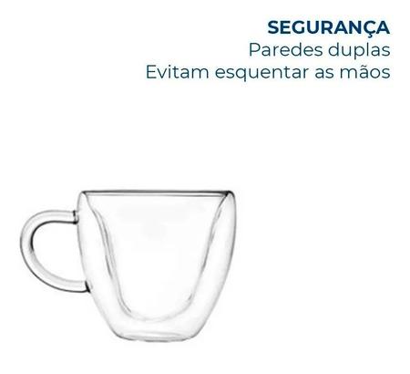 Imagem de Jogo Conjunto 6 Xícaras Café Chá Coração Parede Dupla Vidro Borossilicato 150 ml com Alça