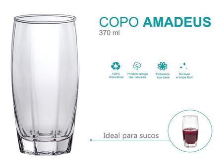 Jogo 6 Copos Chiques 374ml Amadeus Drinks Vidro Agua e Suco - Cristar - Copo  de Água / Suco - Magazine Luiza