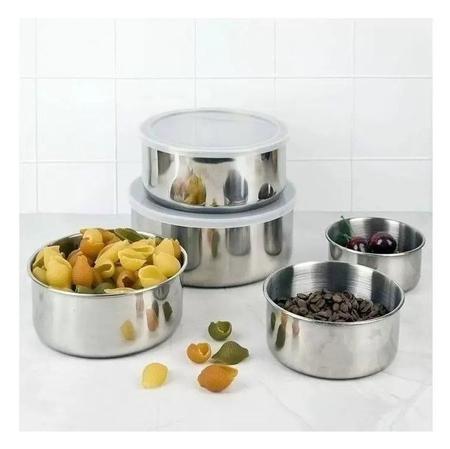 Imagem de Jogo Conjunto de Tigelas Para Alimentos Aço Inox Com Tampa 5 Peças Potes Bowl