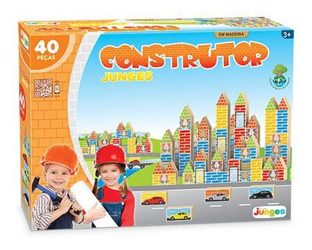 Jogo Construtor Blocos De Montar Em Madeira 40 Peças Junges