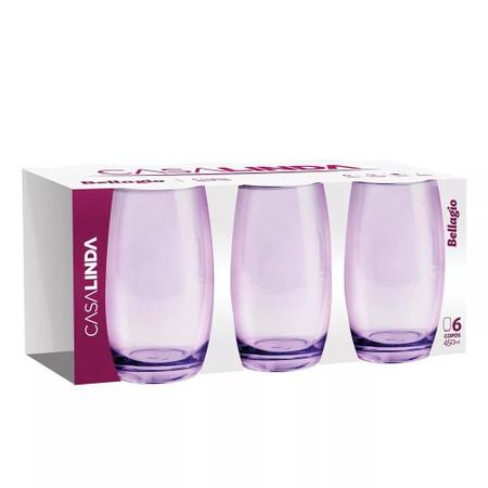 Jogo Copos Vidro Bellagio Lilas Redondo 450ml 6pçs color