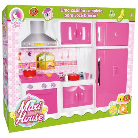 Jogo Cozinha Completa Geladeira Fogão Armário Infantil Rosa