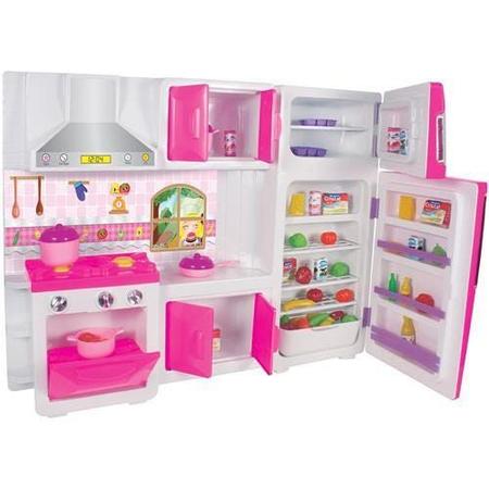 Jogo De Cozinha Barbie Meninas Rosa Grande Kit Completa Luxo Geladeira  Fogao Panelinhas Luzes Infantil Armário