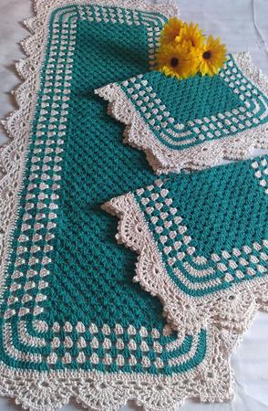 Jogo cozinha em crochê 3 peças - Janaína crochet - Tapete para