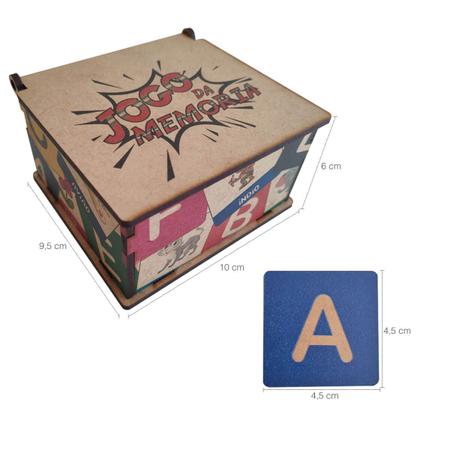 Imagem de Jogo da Memória 52 Peças com Caixa MDF Alfabeto e Figuras Brincadeira com Aprendizado Sulartes