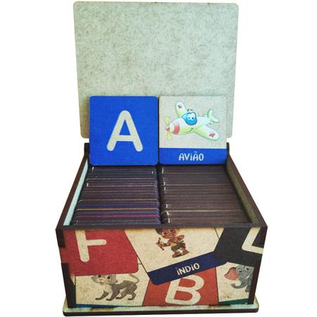 Imagem de Jogo da Memória 52 Peças com Caixa MDF Alfabeto e Figuras Brincadeira com Aprendizado Sulartes