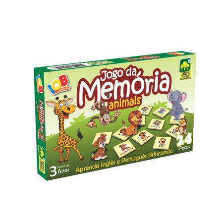 Jogo da Memória Animais 24 peças em MDF Brinquedo Educativo e