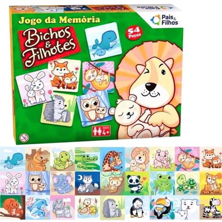 Jogo da Memória Bichos e Filhotes - 54 Peças - Pais e Filhos - Casa Joka