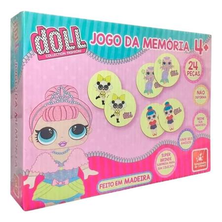 Jogo da memória boneca doll brinquedo edutivo madeira 24 pçs 1911